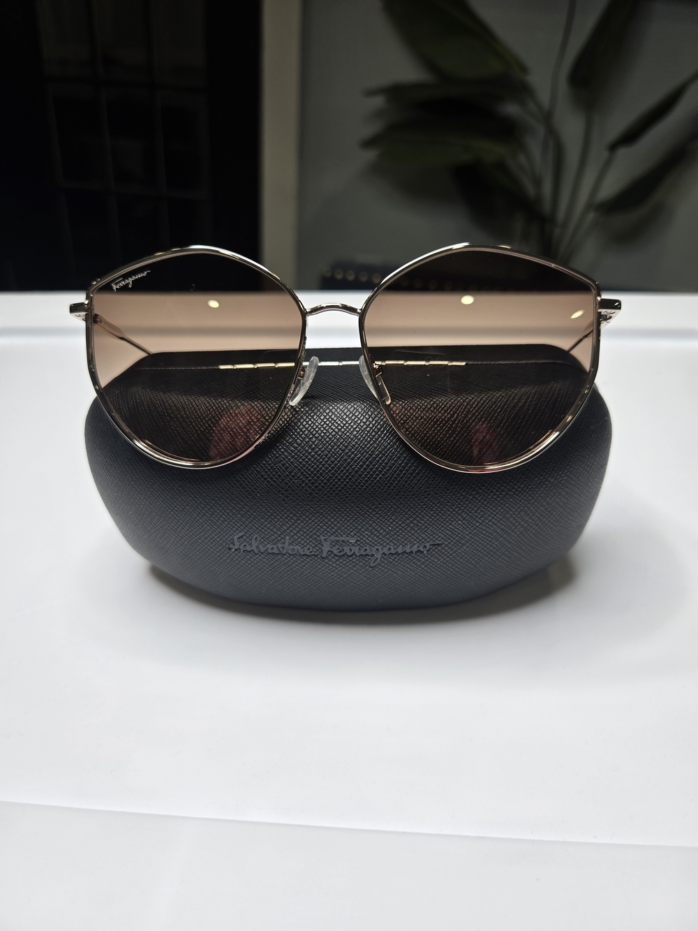 Salvatore Ferragamo Women's Round Metal Sunglasses in Gold with Brown Lenses